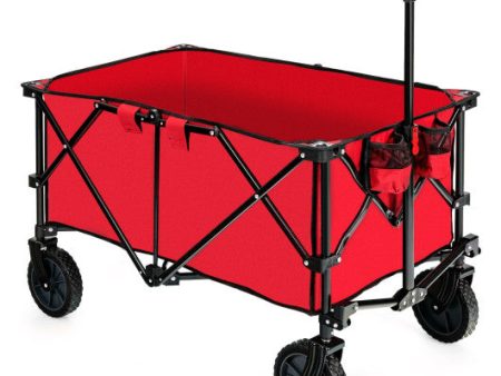 Outdoor Folding Wagon Cart with Adjustable Handle and Universal Wheels-Red Sale