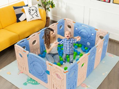 16-Panel Foldable Playpen Kids Activity Center with Lockable Door Fashion