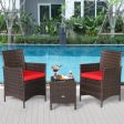 3 Pieces Patio Rattan Furniture Set Cushioned Sofa and Glass Tabletop Deck-Red on Sale