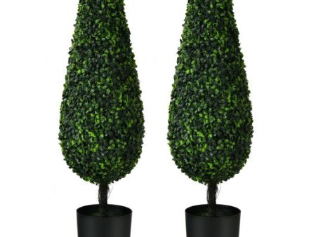 2 Pack 3 Feet Artificial Tower UV Resistant Indoor Outdoor Topiary Tree Cheap