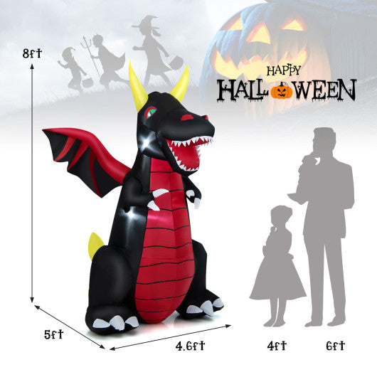 8 Feet Halloween Inflatable Fire Dragon  Decoration with LED Lights Sale