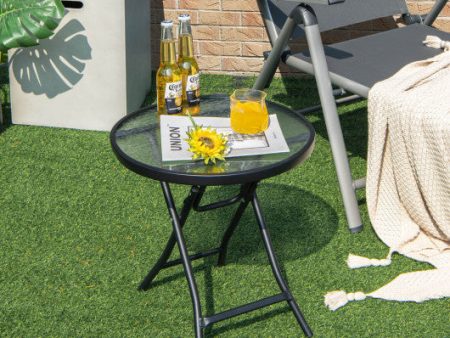 Patio Side Table with Tempered Glass Tabletop For Cheap