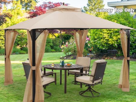 10 x 12 Feet Gazebo Replacement Top with Air Vent and Drainage Holes-Beige For Sale