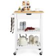 3-Tier Kitchen Island Cart Rolling Service Trolley with Bamboo Top-White Online Sale