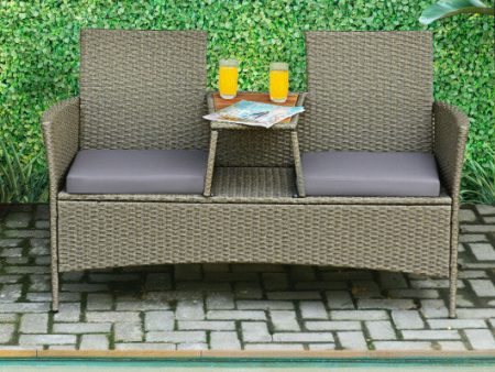 2-Person Patio Rattan Conversation Furniture Set with Coffee Table Sale