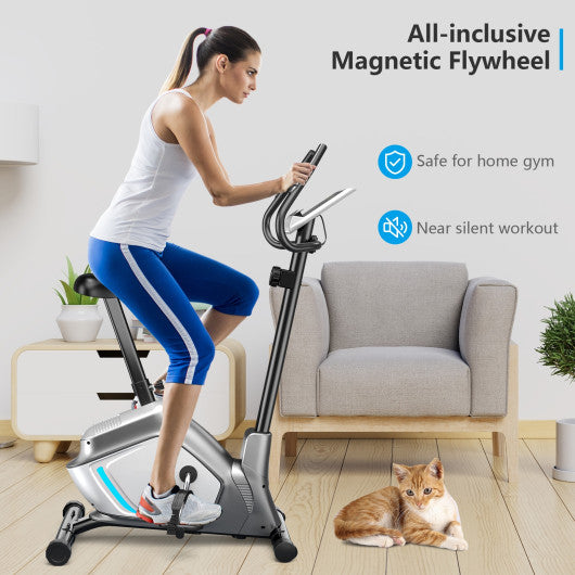 Magnetic Stationary Upright Exercise Bike with LCD Monitor and Pulse Sensor For Sale