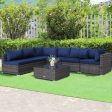 7 Pieces Patio Rattan Furniture Set Sectional Sofa Garden Cushion-Navy Online now