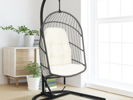 Hanging Wicker Egg Chair with Stand -Beige Cheap