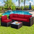 5 Pieces Cushioned Patio Rattan Furniture Set with Glass Table-Red Online Sale