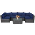 7 Pieces Patio Rattan Furniture Set Sectional Sofa Garden Cushion-Navy Online now