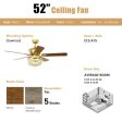 52 Inch Retro Ceiling Fan Light with Reversible Blades Remote Control-Golden For Sale