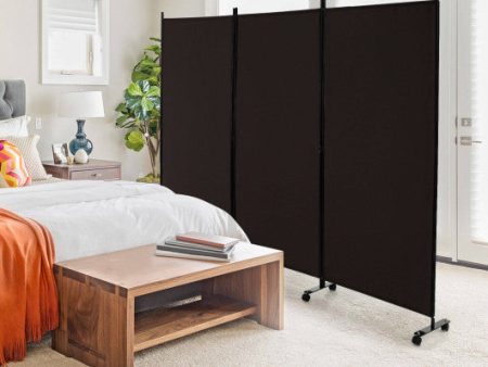 3 Panel Folding Room Divider with Lockable Wheels-Brown Online Hot Sale