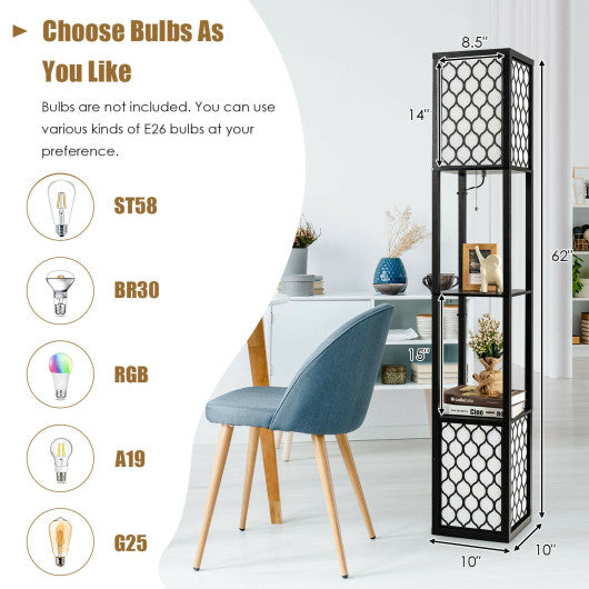 Modern Shelf Freestanding Floor Lamp with Double Lamp Pull Chain and Foot Switch Fashion