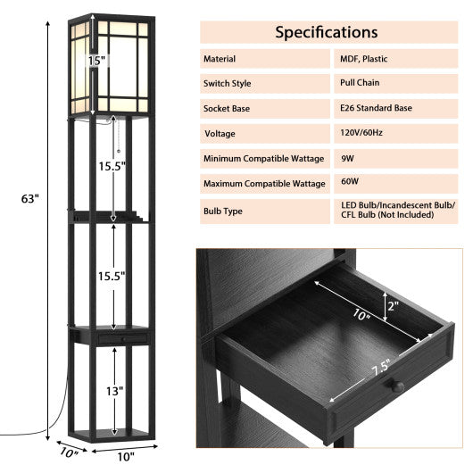 Modern Floor Lamp with Shelves and Drawer Discount