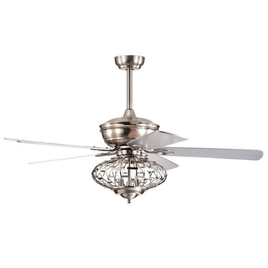 52 Inches Ceiling Fan with Wooden Blades and Remote Control-Silver Sale