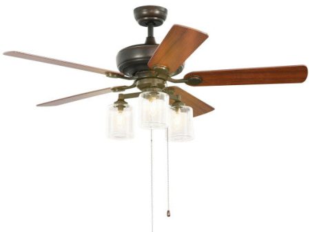 52 Inch Ceiling Fan Light with Pull Chain and 5 Bronze Finished Reversible Blades Online Hot Sale