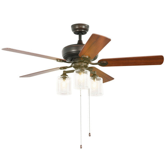 52 Inch Ceiling Fan Light with Pull Chain and 5 Bronze Finished Reversible Blades Online Hot Sale