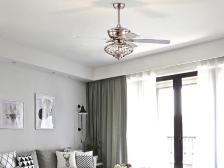 52 Inches Ceiling Fan with Wooden Blades and Remote Control-Silver Sale