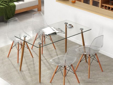 5 Pieces Rectangle Dining Table Set with 51 Inch Glass Tabletop-Transparent For Discount