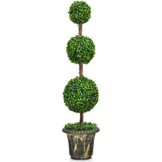 4 Feet Artificial Topiary Triple Ball Tree Plant Discount