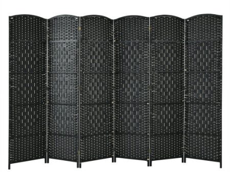 6.5Ft 6-Panel Weave Folding Fiber Room Divider Screen-Black Online Sale