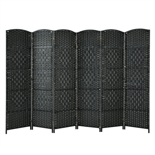 6.5Ft 6-Panel Weave Folding Fiber Room Divider Screen-Black Online Sale