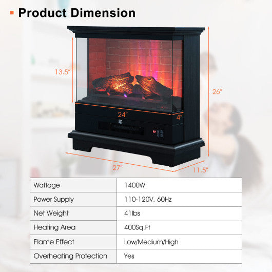 27 Inch Freestanding Electric Fireplace with 3-Level Vivid Flame Thermostat-Black Online