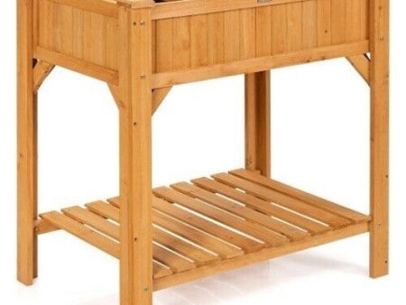 8 Grids Wood Elevated Garden Planter Box Kit with Liner and Shelf Online now