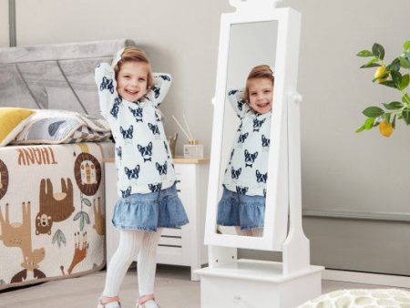 2-in-1 Kids Play Jewelry Armoire with Full Length Mirror and Drawers-White on Sale