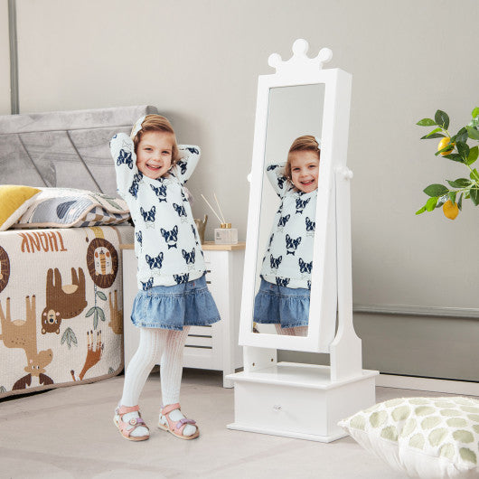 2-in-1 Kids Play Jewelry Armoire with Full Length Mirror and Drawers-White on Sale