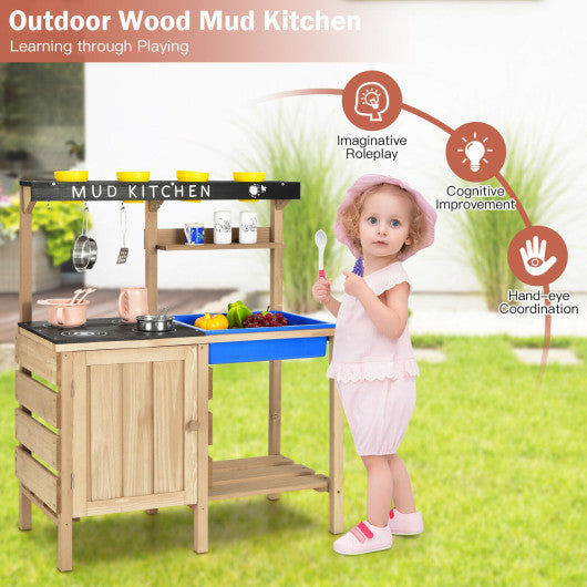 Outdoor Mud Kids Kitchen Playset Wooden Pretend Play Toy with Kitchenware Cheap