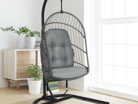 Hanging Wicker Egg Chair with Stand -Gray For Discount