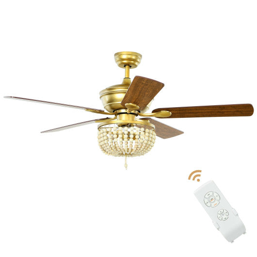 52 Inch Retro Ceiling Fan Light with Reversible Blades Remote Control-Golden For Sale