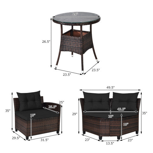 4 Pieces Outdoor Cushioned Rattan Furniture Set-Black Online Hot Sale