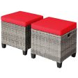 2PCS Patio Rattan Wicker Ottoman Seat with Removable Cushions-Red Hot on Sale