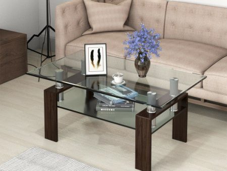 Rectangle Glass Coffee Table with Metal Legs for Living Room-Brown Cheap