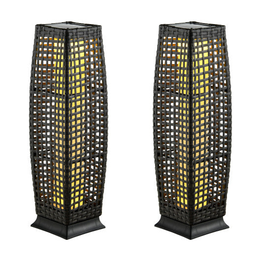 2 Pieces Solar-Powered Square Wicker Floor Lamps with Auto LED Light-Black Online now