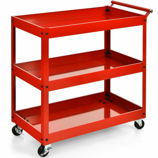 3-Tier Utility Cart Metal Mental Storage Service Trolley-Red Hot on Sale