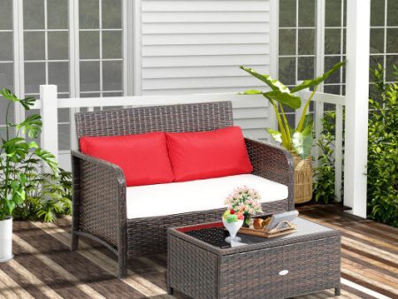 2 Pieces Wicker Loveseat Set with Coffee Table Cheap