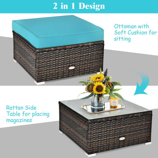 6 Pcs Patio Rattan Furniture Set with Sectional Cushion-Turquoise Online