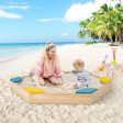 Outdoor Solid Wood Sandbox with 6 Built-in Fan-shaped Seats Online Sale