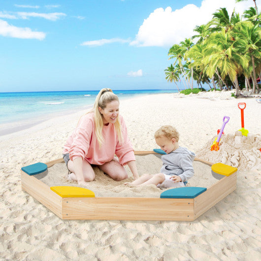 Outdoor Solid Wood Sandbox with 6 Built-in Fan-shaped Seats Online Sale