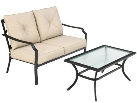 2 Pieces Patio Outdoor Cushioned  Sofa Bench with Coffee Table-Beige Supply