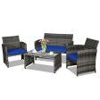 4 Pieces Patio Rattan Furniture Set with Glass Table and Loveseat-Navy Online