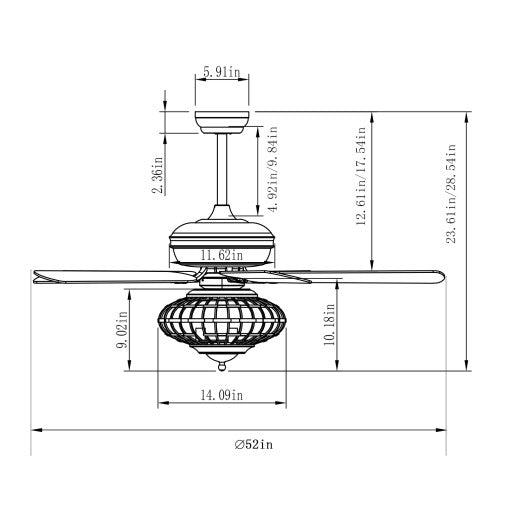 52 Inches Ceiling Fan with Wooden Blades and Remote Control-Silver Sale