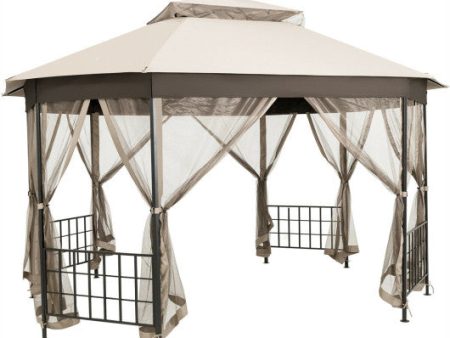 10’x 12’ Octagonal Patio Gazebo-Beige Discount