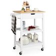 3-Tier Kitchen Island Cart Rolling Service Trolley with Bamboo Top-White Online Sale