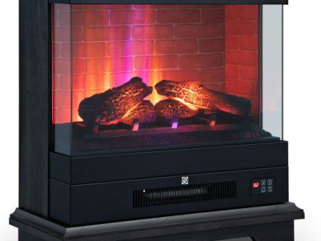 27 Inch Freestanding Electric Fireplace with 3-Level Vivid Flame Thermostat-Black Online