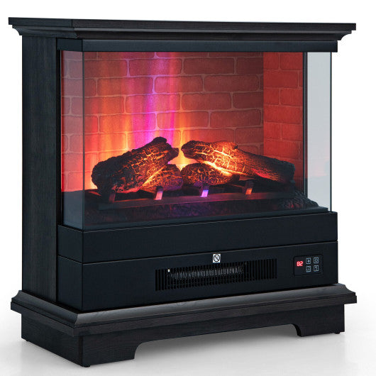 27 Inch Freestanding Electric Fireplace with 3-Level Vivid Flame Thermostat-Black Online