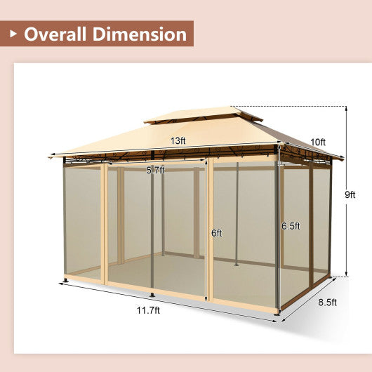 10 Feet x 13 Feet Tent Canopy Shelter with Removable Netting Sidewall-Tan Online